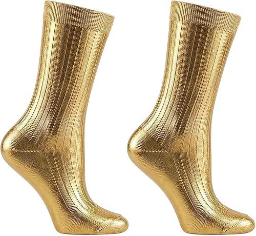 Metallic Silk Sock, Elegant Shiny Foil Glitter Ribbed Socks, Soft Ribbed Fit, All-Season Temperature for Unisex