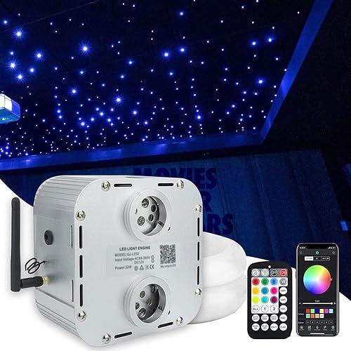 AMKI High Brightness Dual Color 32W Twinkle 1500pcs 0.03in 16.4ft Fiber Optic Starlight Headliner Kits RGBW Sound Activated APP/Remote Control for Movie Theater Home Ceiling Decor