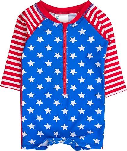 RUGGEDBUTTS Baby/Toddler Boy Swimsuit, One Piece Zipper Rash Guard Sunsuit with UPF 50+ Sun Protection