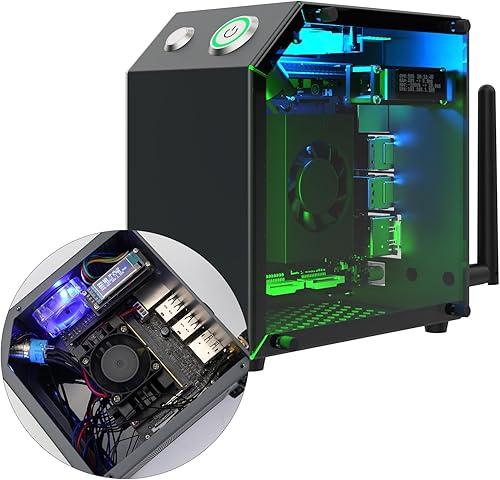 Yahboom Jetson Case for Jetson Nano Orin Nano Orin NX Super Heat Metal Mini Protect Case with Cooling Fan Antenna RGB Light(OLED Needs Program Drive)