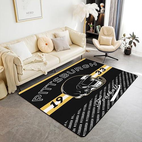 Feelyou Football Area Rug 3x5 Polyester Pittsburgh Living Room Rugs for Bedroom Football City Decor Carpet Sports Games Indoor Floor Mat Soft Non-Slip