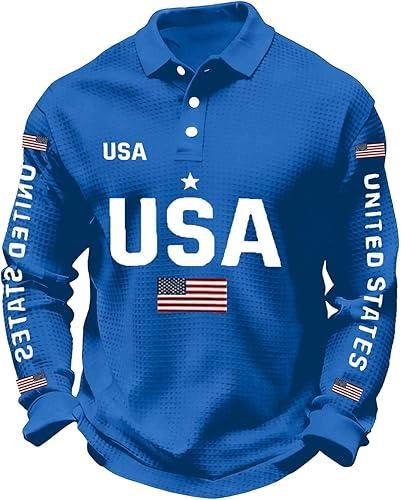 Shirt for Men 1776 2026 Freedom Long Sleeve Polo 250 Anniversary USA Casual Waffle Shirts