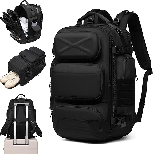 Travel Backpack for Men, Travel Backpack Carry on Flight Approved, Expandable Extra Large Travel Laptop Backpack (Black, L:35)