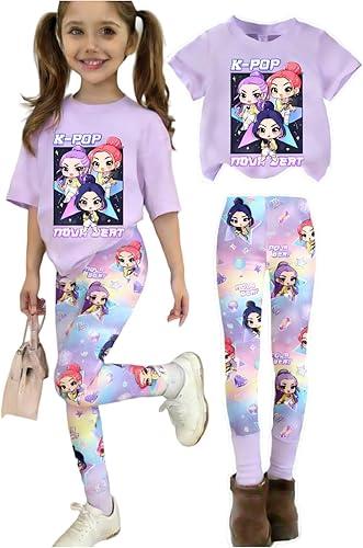 K-pop HUNTR/X 2 Piece Short Sleeve Top Shorts Hunter Print Outfits Set Teen Girl Cartoon Costume Outfits Short Set