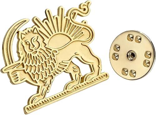 Persia Iran Flag Pin Bulk Stainless Stell Old Persian Iranian Lion Sun and Crown Lapel Brooch Heritage Jewelry Clothes Accessories Souvenir Series Badge Gifts
