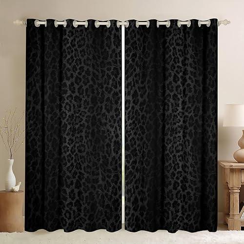Feelyou Kids Black Leopard Blackout Curtains Cheetah Print Window Curtains Safari Darkening Drapes for Bedroom Kids Boys Girls Animal Living Room Window Treatments (2 Panels, 42 x 84 Inch)