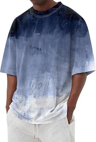 Men's Graphic Crewneck Tshirt Plus Size Short Sleeve Gradient Color Casual Big and Tall Tees, S-5XL