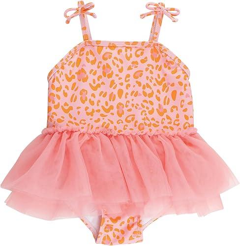 RuffleButts Girls UPF50+ Sun Protection Peplum Smocked Bodice/Tulle Skirted One Piece Swimsuit