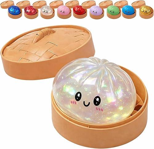 Dumpling Squishy, Glitter Dumpling, Colorful Squishy Dumplings with Box, Soft Squeeze Toy for Stress Relief (White)