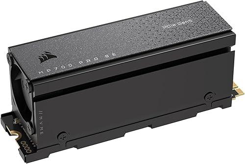 Corsair MP700 PRO SE with Air Cooler 2TB PCIe 5.0 x4 NVMe 2.0 M.2 SSD – M.2 2280 – Up to 14,000MB/sec Sequential Read – High-Density 3D TLC NAND – Black