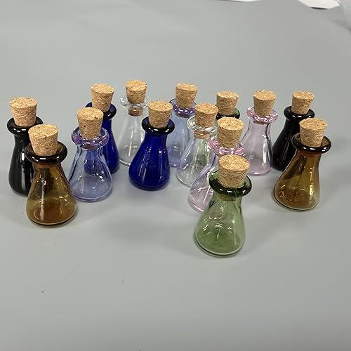 14pcs 2ml Mini Glass Color Bottles,Flat Bottomed Small Vase-Small Jars Vials-Mini Cute Bottles with Cork Mix 7 Colors