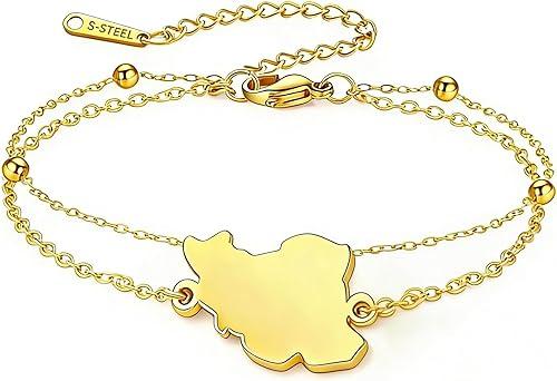 Dreamtimes Iran Map Bracelet for Women Men Stainless Steel Persian Heritage Bracelet Adjustable Chain Iranian Bracelets Persian Vintage Iran Jewelry