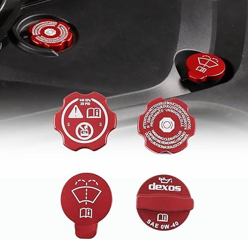 Aluminium Alloy Engine Oil Cap Radiator Cap Washer Cap Brake Fluid Cap Cover Trim Compatible with Chevrolet Corvette C8 2020-2023 2024 2025, Engine Cap Cover Set C8 Accessories 4PCS (Aluminum - Red)