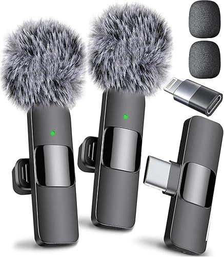 Mini Mic Pro (Latest Model) - Wireless Mini Microphone for iPhone, iPad, Android - 2 Pack Lavalier Microphone for Video Recording - iPhone Mic Crystal Clear Recording with USB-C for Content Creators