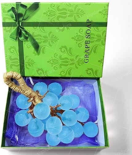 Grape Soap, Handmade Grape Soap on a Rope, 20 Pieces Soaps on a Rope for Decorative & Aromatic with Gift Box, Ideal Gift for Christmas & Valentine's Day (Blue: Cologne)