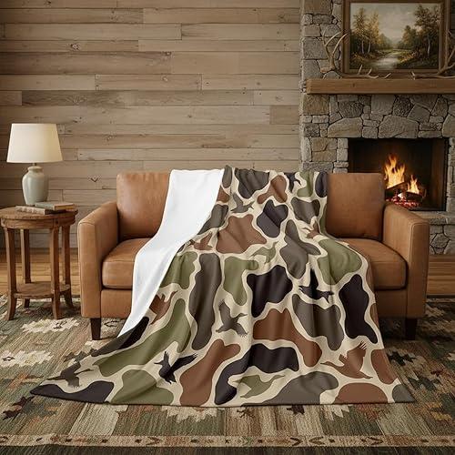 Erosebridal Duck Hunting Flannel Blanket Queen Inch Army Camo Fleece Blanket Camouflage Military Fuzzy Plush Throw Wild Woodland Farmhouse Living Room Decor