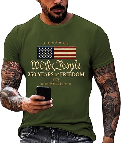 Men's 250 Years Anniversary Printed T-Shirt Patriotic Falg Shirts for Men, M-3XL