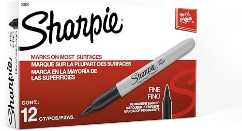Sharpie Permanent Markers, Fine Tip, Black, 12 Count - Quick Drying, Fade Resistant, For Wood, Plastic, Paper, Metal, And More