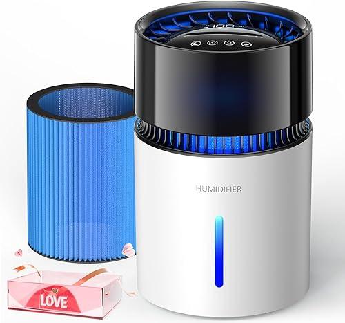 3L Mist-Free Evaporative Humidifier for Bedroom, Top Fill Humidifier Work with Tap Water, Touch Control,USB Powered, Sleep Mode, Night Light,1–8H Timer, Easy-Clean Design for Home Office
