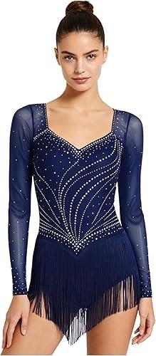 Shinsto Women's Long Sleeve Latin Dance Costume Tango Jazz Dance Dress Rhythmic Gymnastics Leotards