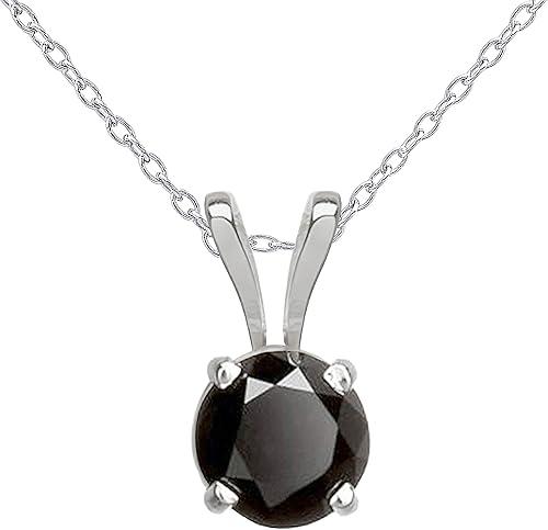 Dazzlingrock Collection 18K Round Cut Black Natural Diamond Women Solitaire Pendant, White Real Solid Gold