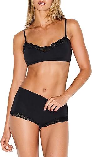 Starrylion Women 2 Piece Lace Lingerie Set Pullover Removable Padded Bralette Sexy Boyshort Panties PJ Set