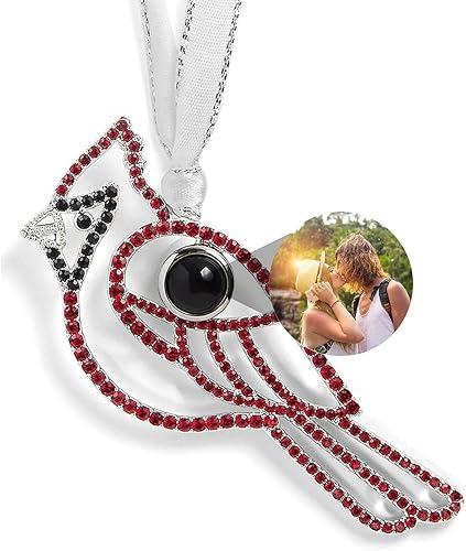 Personalized Photo Ornaments for Christmas Tree Custom Decoration with Picture Inside Hanging Red Cardinal Projection Pendant 2026 New Home Decor for Xmas Party Memorial Gifts for Family