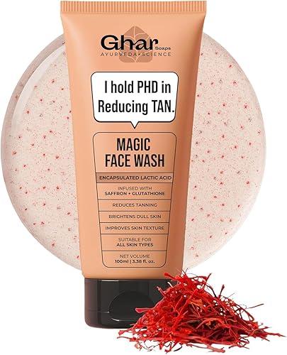 Ghar Soap' Magic De-Tan Face wash With Saffron & Glutathione 3.38 Fl Oz | Tan Removal, Brightening and Glowing Skin I For All Skin Type I For Men & Women