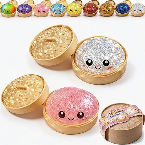 Dumpling Squishy, Glitter Dumpling, Squishy Dumplings Toy Stress & Anxiety Relief Toys for Adults Non-Edible (2Pcs-F)