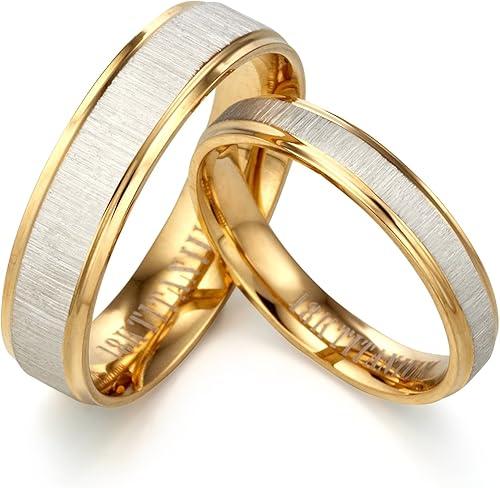 Gemini Free Engrave His and Her Groom Bride 18K Yellow Gold P Matching Anniversary Wedding Couple Ring Valentine Day Gift