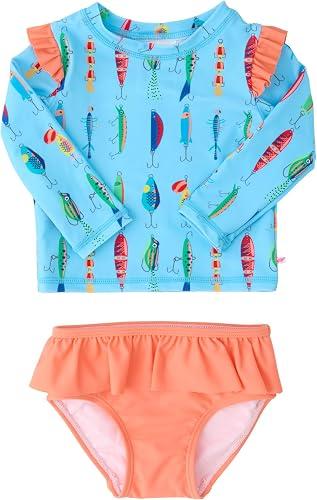RuffleButts Baby Girls Modern Skirted Rash Guard Bikini - UPF 50+ Sun Protection Swimsuit