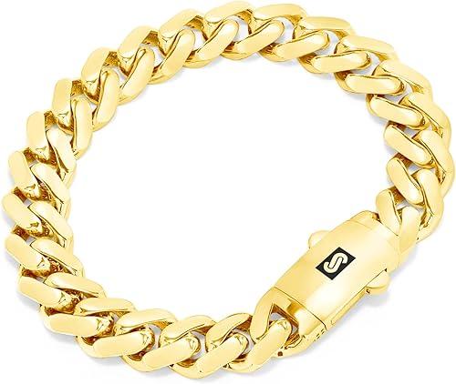 Nuragold 10k Real Yellow Gold Royal Monaco 11mm Miami Cuban Link Bracelet (7"-9") Italian Jewelry for Men & Women