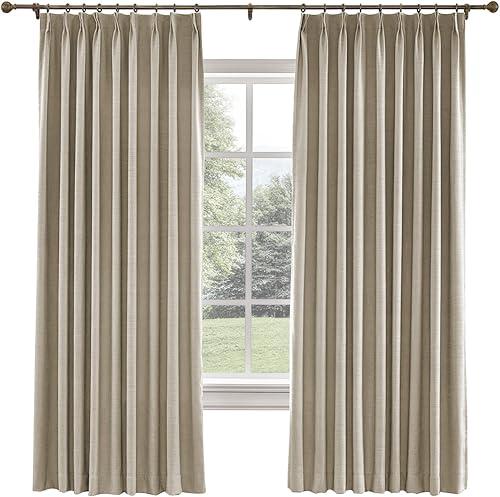 TWOPAGES 36 W x 102 L inch Pinch Pleated Curtain Room Darkening Linen Drapery for Bedroom Living Room Theater Patio Door (1 Panel),Grey Beige