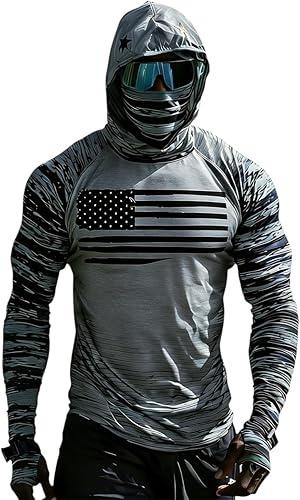 Men's 250 Anniversary USA Shirt American Flag Long Sleeve UPF 100+ Fishing Shirt with Mask UV Patriotic Hoodie