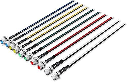 Chanzon 10pcs 5mm LED Pilot Diode Light (5 Colors x 2pcs Diffused Frosted Round Lens) with 8mm Panel Mount 12V Universal Flush Dash Board Indicator Panel Socket Lights for Cars Boats lamp Bulb
