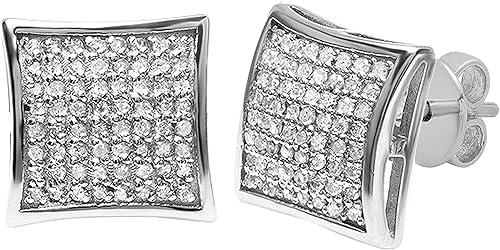 Dazzlingrock Collection Round White Natural Diamond Concave Square Hip Hop Iced Out Studs in 925 Sterling Silver, Unisex Design Ladies,Mens Real Natural Diamond Earrings