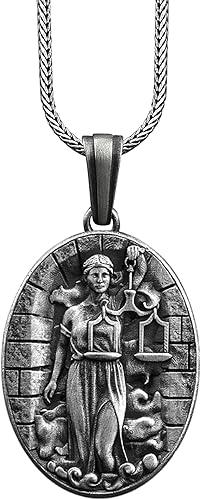 BySilverStone - Scales of Justice Mens Necklace in Silver, Ancient Greek Inspired Themis Engraved Jewelry