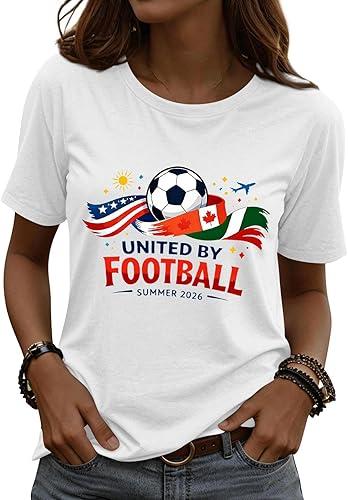 Women's 2026 Soccer Cup Tshirt Crew Neck T-Shirt Summer of Soccer Fashion Short Sleeve Shirt Printed Tops