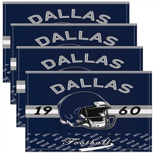 Feelyou Football Placemats Set of 4 Dallas Table Mats for Party Kitchen Dining Decoration Football City Place Mat for Table Holiday Decor Indoor Outdoor 18"x12" Washable Sports Games