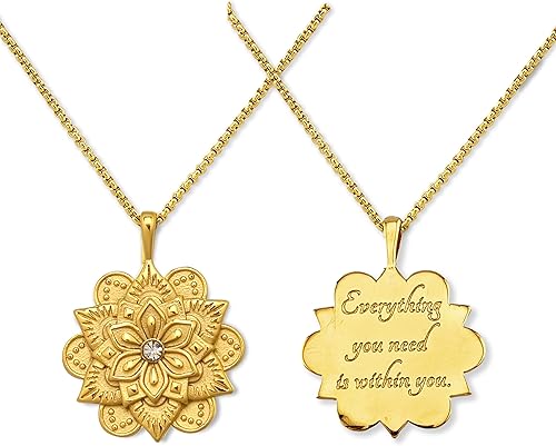 HOPE LOVE SHINE Mandala Necklace – “Everything You Need Is Within You” Engraved Pendant – Gold Spiritual Jewelry for Women, Self-Love Gift, Affirmation Necklace for Healing & Encouragement