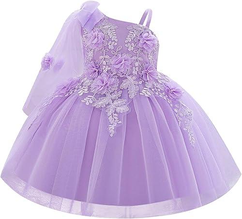 OBEEII Pageant Dress for Baby Girls 3D Flower Embroidered Baptism Wedding Flower Girl Dress Birthday Party Photoshoot Outfit