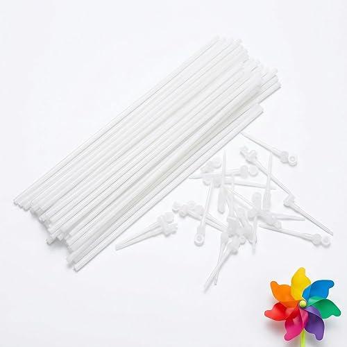 20 Set Plastic Windmill Poles and Rods Kit - Easy Assembly Handheld Windmill Accessories DIY Pinwheel Replacement Heads for Garden Party Decorations Outdoor Creative Crafts and Kite Making