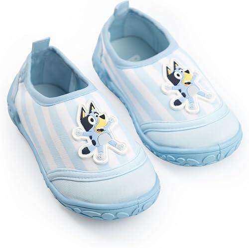 Bluey Kids Light Blue & White Stripy Aqua Shoes | Pull-On Water Shoes with Textured Sole & Heel | Lightweight Beach Footwear