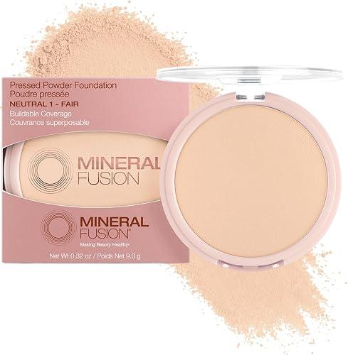 Mineral Fusion Pressed Powder Foundation - Matte Finish Face Powder for Fair Skin with Peachy Undertones - Age Defying Foundation Makeup - Talc Free, Hypoallergenic, Cruelty-Free (Neutral 1)