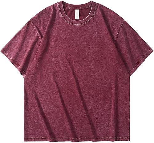 Womens Cotton T Shirts Unisex Oversized Acid Wash T Shirts Crew Neck Casual Basic Tee Tops Vintage Short Sleeve