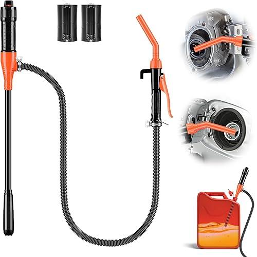 Electric Fuel Transfer Pump, 3GPM Portable Fluid Transfer Siphon Pump with Oil Pipeline, Battery Gas Pumps with Adjustable Flow Control Nozzle for Car/RV(Orange)