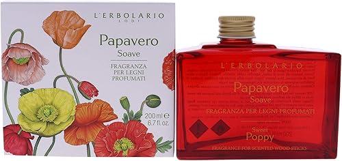 L'Erbolario - Sweet Poppy - Fragrance Wooden Reed Diffuser - Long-lasting Floral, Amber Scent - Decorative, Room Fragrance for Bedroom, Bathroom & Office, 6.7 oz, red