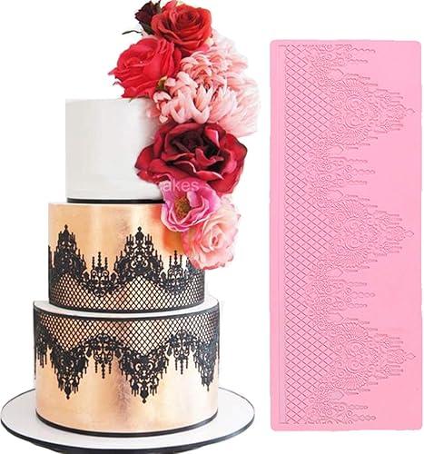 Novelty Giant Jewels Edible Lace Mat Silicone Imprint Mold Sugarcraft Wedding Cake Decorating Tools Impression Gumpaste Kitchen Chocolate Sugar Baking Mould Cookie Pink
