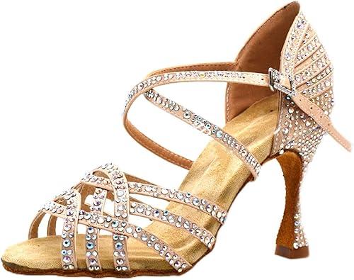 Minishion Comfortable High Heel Dance Shoes for Women Rhinestones Wedding Sandals