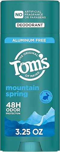 Tom’s of Maine Mountain Spring Natural Deodorant for Men and Women, Aluminum Free, No Artificial Fragrances, Dyes, or Preservatives, Baking Soda Free, 48-Hour Odor Protection, 3.25 oz